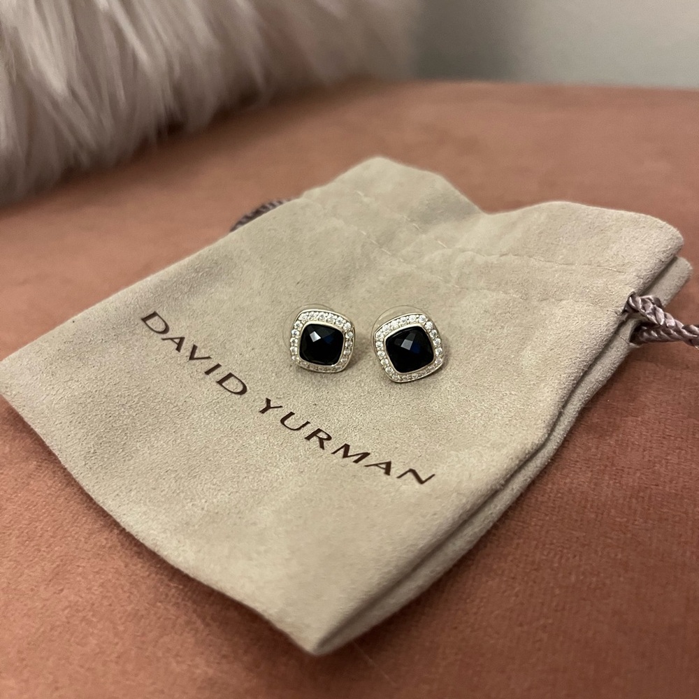 David Yurman Albion onyx, diamond, silver stud earrings